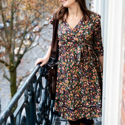 Lucie coral navy blue flowers dress