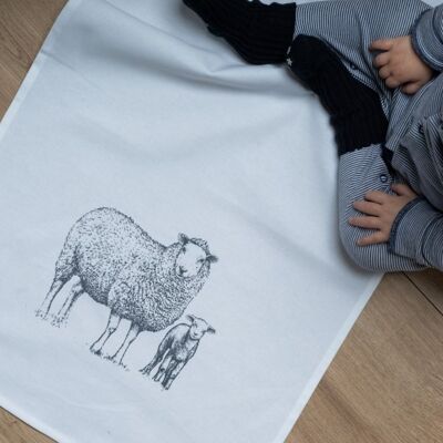 White tea towel, SHEEP, gray