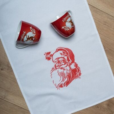 White tea towel, SANTA CLAUS, neon red