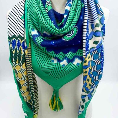 Square scarves with pompom 46735-2 blue