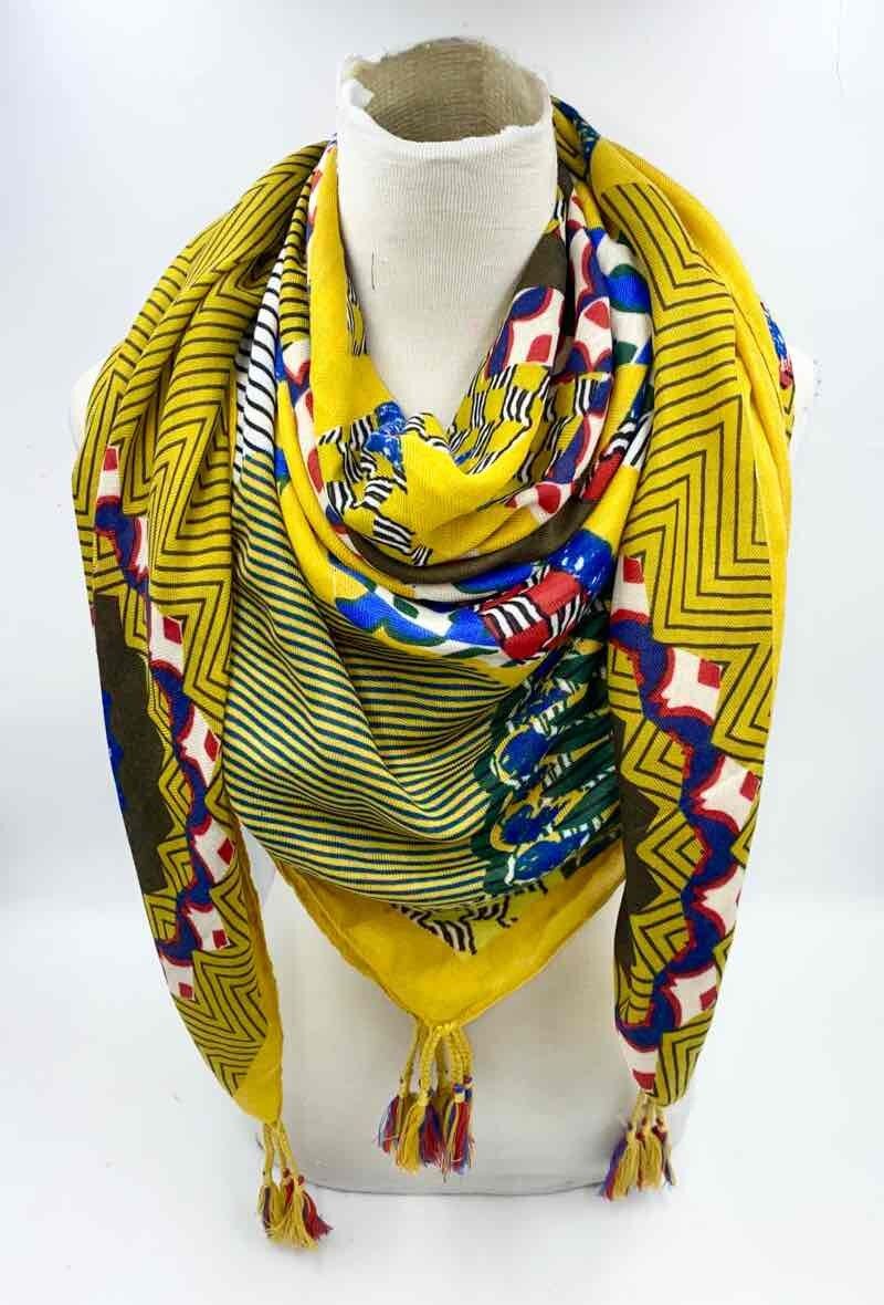 Foulards carré à pompon 46735-2 jaune