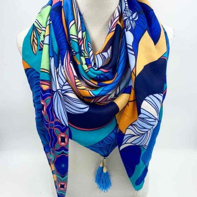 Square scarves with pompom 46735-4 blue