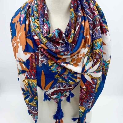 Square scarves with pompom 46735-5 blue