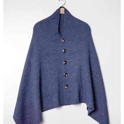 Big Button Poncho - Navy Blue