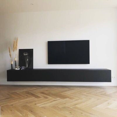 Mueble TV suspendido roble negro con puertas abatibles