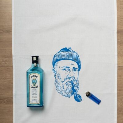 White tea towel, SAILOR, blue