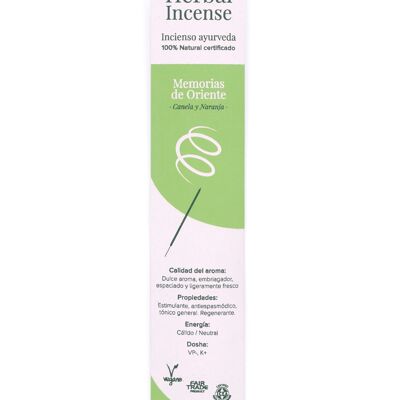 Certified organic incense BioAroma from Memorias de Oriente. Ayurveda. Fair Trade. Zero Waste. 12 rods.