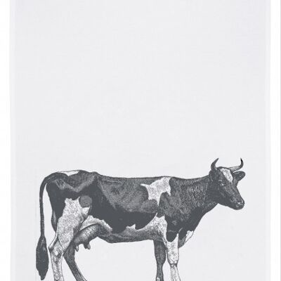 White tea towel, COW, gray