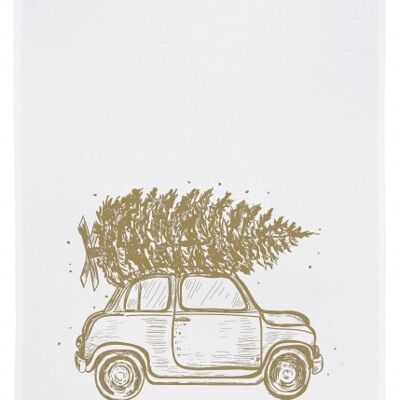 White tea towel, ROSING CHRISTMAS TREE, gold