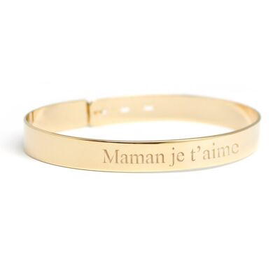 Women's wide gold-plated ribbon bangle - MAMAN J'T'AIME engraving