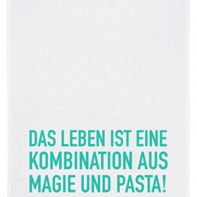 Tea towel knows, LIFE IS A COMBINATION OF MAGIC AND PASTA, turquoise
