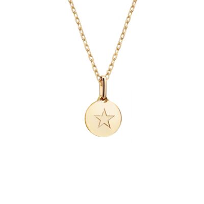 Women's gold-plated round lapis lazuli medal necklace - STAR engraving