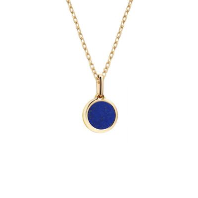 Women's gold-plated round lapis lazuli medal necklace - INFINITY engraving