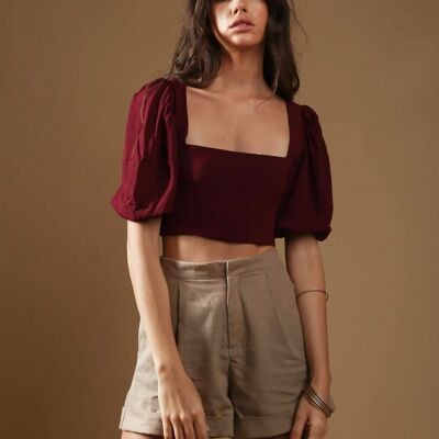 Sarah high-waisted linen shorts Taupe x