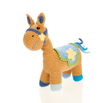 Hochet cheval 4 pattes au crochet pour bébé bleu