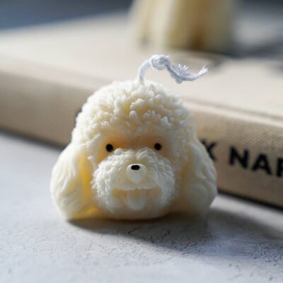Cute Small Puppy Head Ivory Candle__