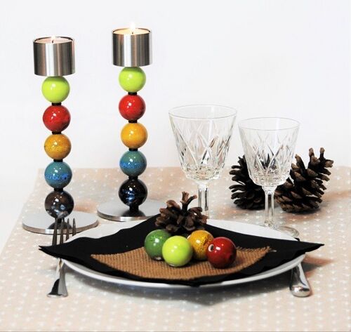 Set of candlesticks with 5 beads and tealightholders