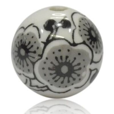 Perle en porcelaine fleur noire 3cm