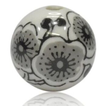 Perle en porcelaine fleur noire 3cm 1