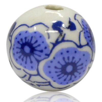 Cuenta de porcelana flor azul 3cm