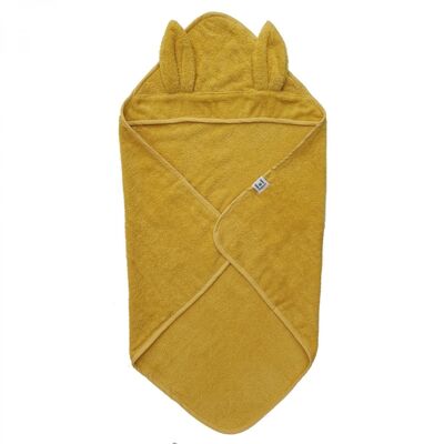 Organic hooded baby towel rabbit sun yellow GOTS