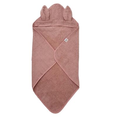 Serviette bébé bio à capuche lapin mauve pâle GOTS