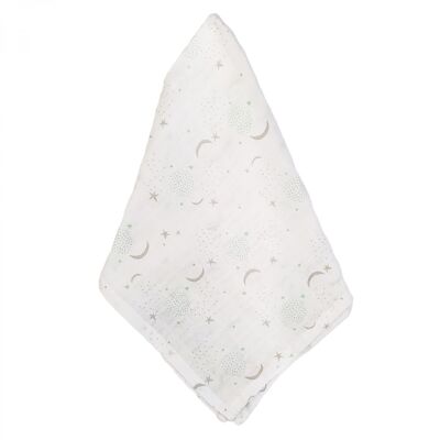 Organic muslin swaddle blanket star-moon green GOTS