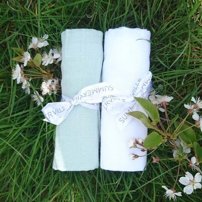 Lot de 2 langes en mousseline bio menthe douce GOTS