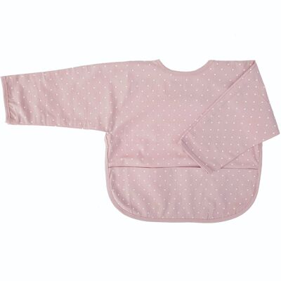 Organic bib with sleeves pale pink dotty