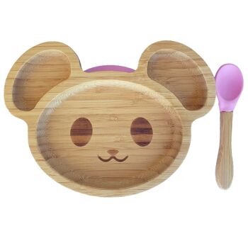 Vaisselle enfant en bambou souris rose 1