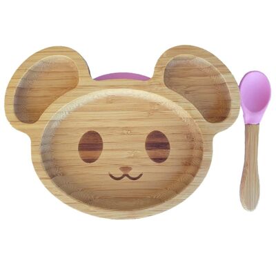 Kids bamboo tableware mouse pink