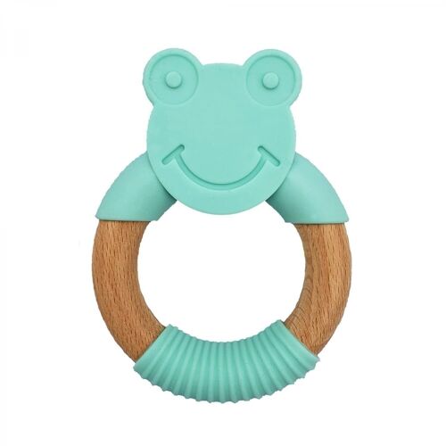 Silicone baby teether frog green