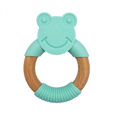 Silicone baby teether frog green