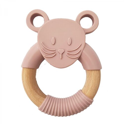 Silicone baby teether mouse pale mauve