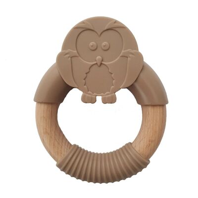 Silicone baby teether owl taupe