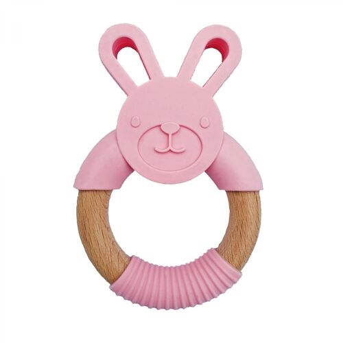 Silicone baby teether rabbit pink