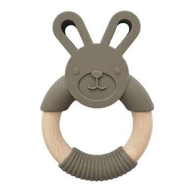 Silicone baby teether rabbit dark green