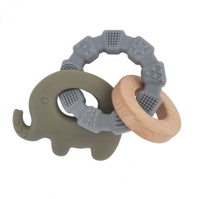 Silicone baby teether toy elephant green