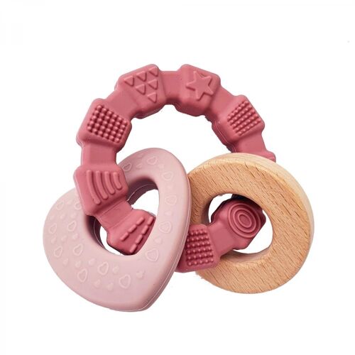 Silicone baby teether toy heart pink