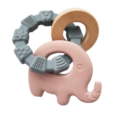 Silicone baby teether toy elephant pale mauve
