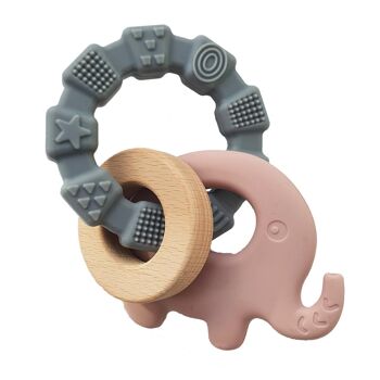 Jouet de dentition en silicone pour bébé éléphant mauve pâle 4