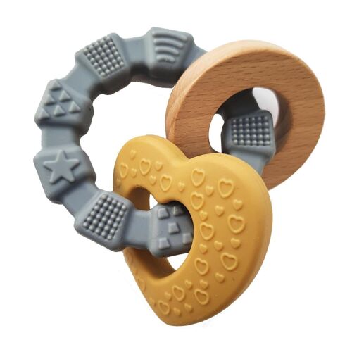 Silicone baby teether toy heart ochre