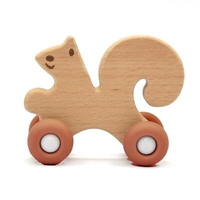 Écureuil en bois sur roues