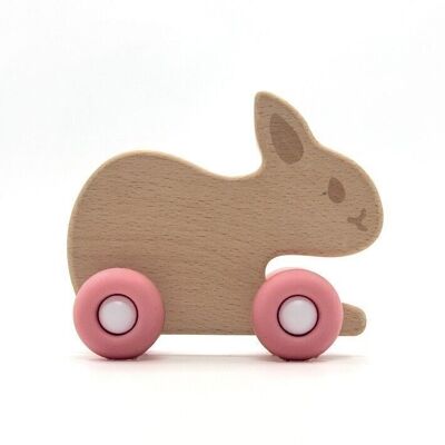 Lapin à roulettes en bois