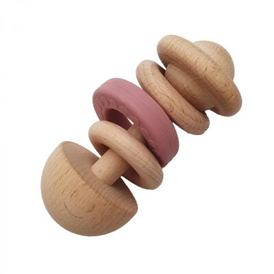 Wooden baby rattle dusty rose