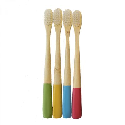 Cepillo de dientes de bambú para niños, colores mixtos, paquete de 4