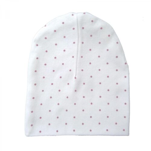 Organic baby hat white/pink dotty premature GOTS