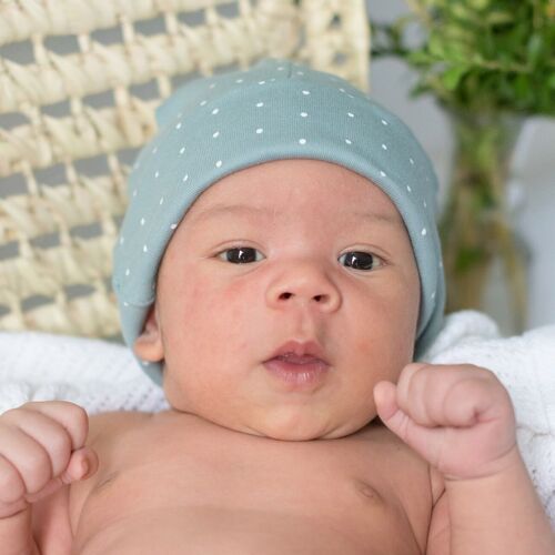 Organic baby hat sapphire dotty 0-3 months GOTS