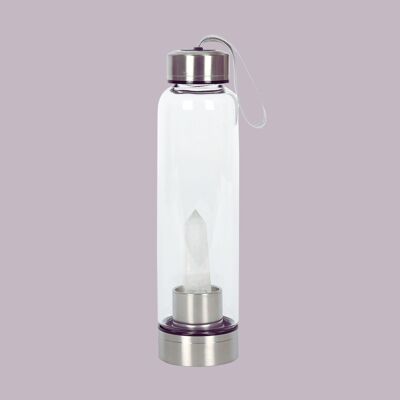 Clear quartz energising glass water bottle / sku024