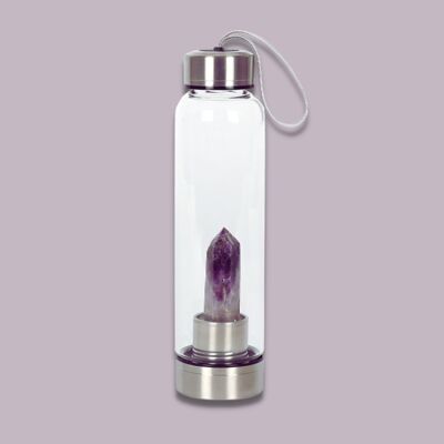Amethyst calming glass crystal water bottle / sku026